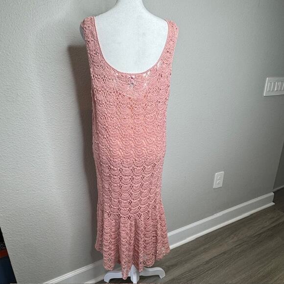 Vintage J.M. Pink Hand Crochet Blush Pink Dress and Cardigan Sz Large - Picture 11 of 16
